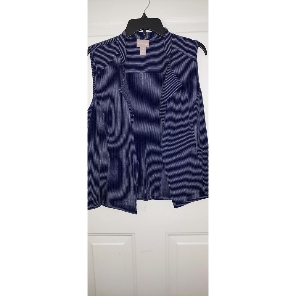 Chicos Lightweight Denim Striped Blue & White Vest Size 0